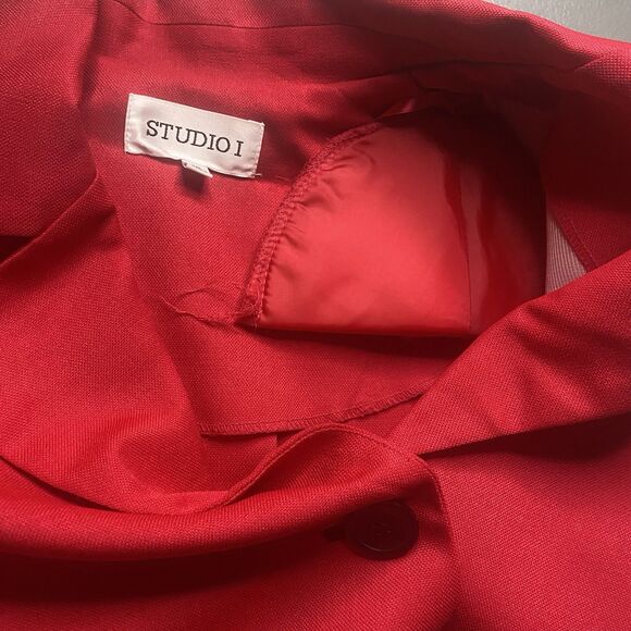 Vtg 80s STUDIO I Skirt Set Suit Short Sleeves Ruffled A-Line Womens 10 Red Black - Picture 12 of 16